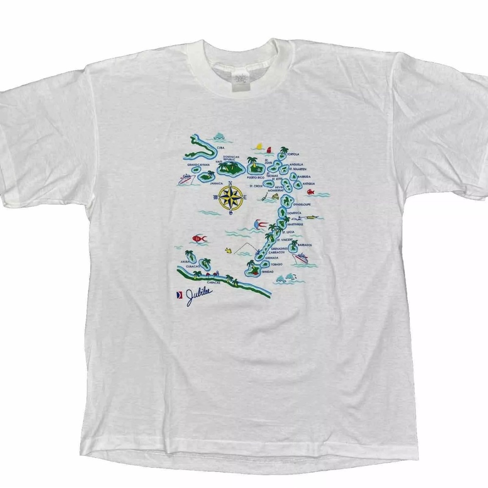 Vintage Caribbean Island T Shirt Jubilee Single Stitch USA Made White Mens Sz XL